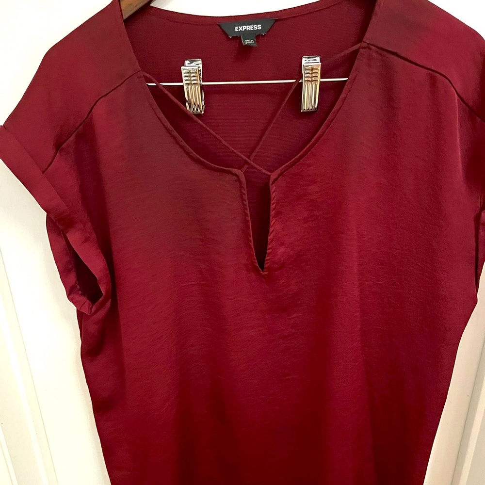 EXPRESS maroon satin strappy front top